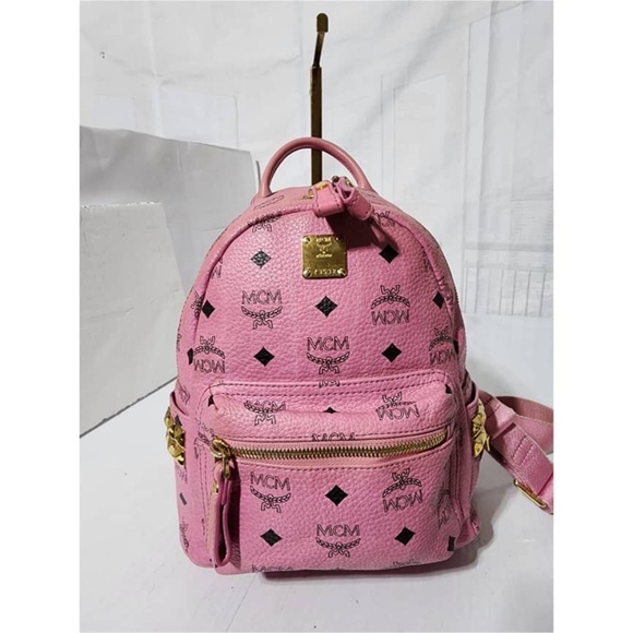 Authentic MCM Small Visetos Stark Leather Backpack Pink - Picture 1 of 15